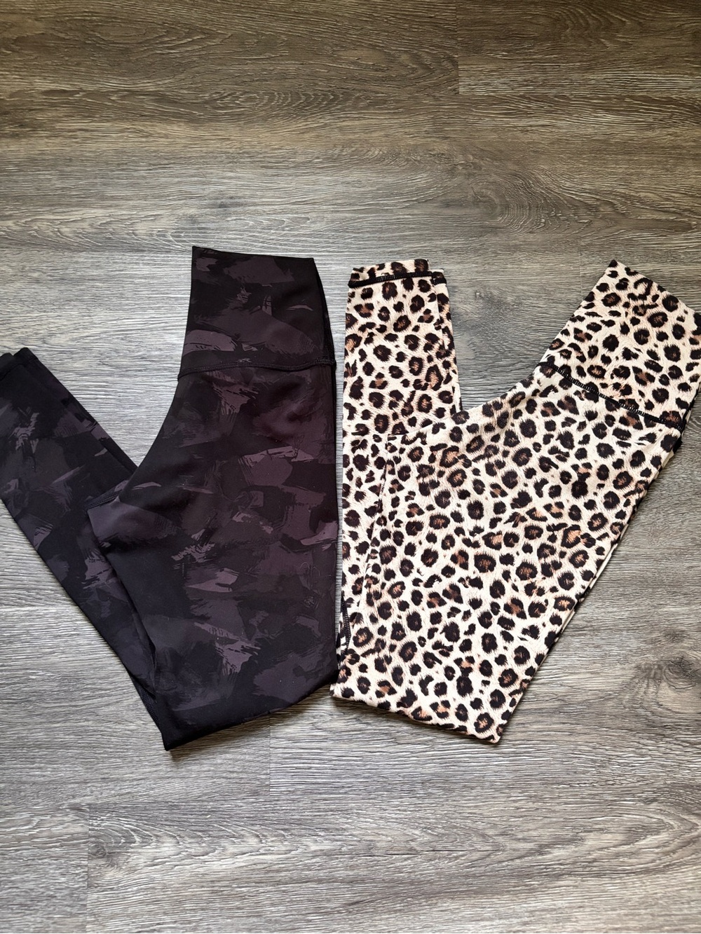 Leopard Print High-Rise Leggings and Black Camo Active Leggings
